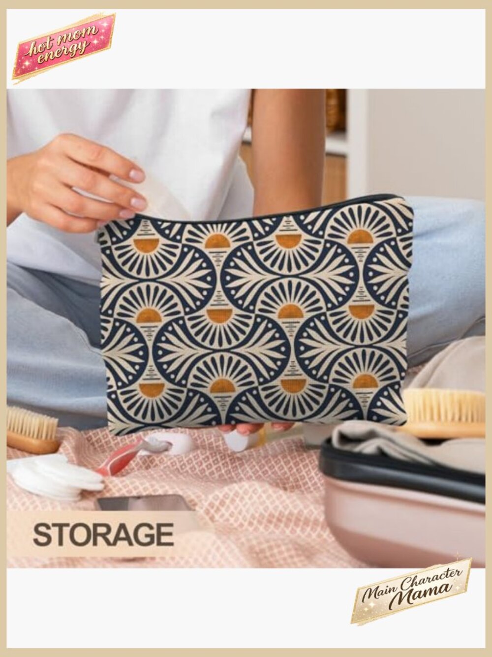Boho Linen Makeup Bag Waterproof Cosmetic Pouch Sunset Leaf Aesthetic - Picture 6 of 6